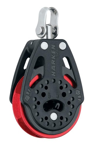 [H2135.RED] HARKEN, poulie simple Carbo, rouge, 57mm, émerillon, manille, winch